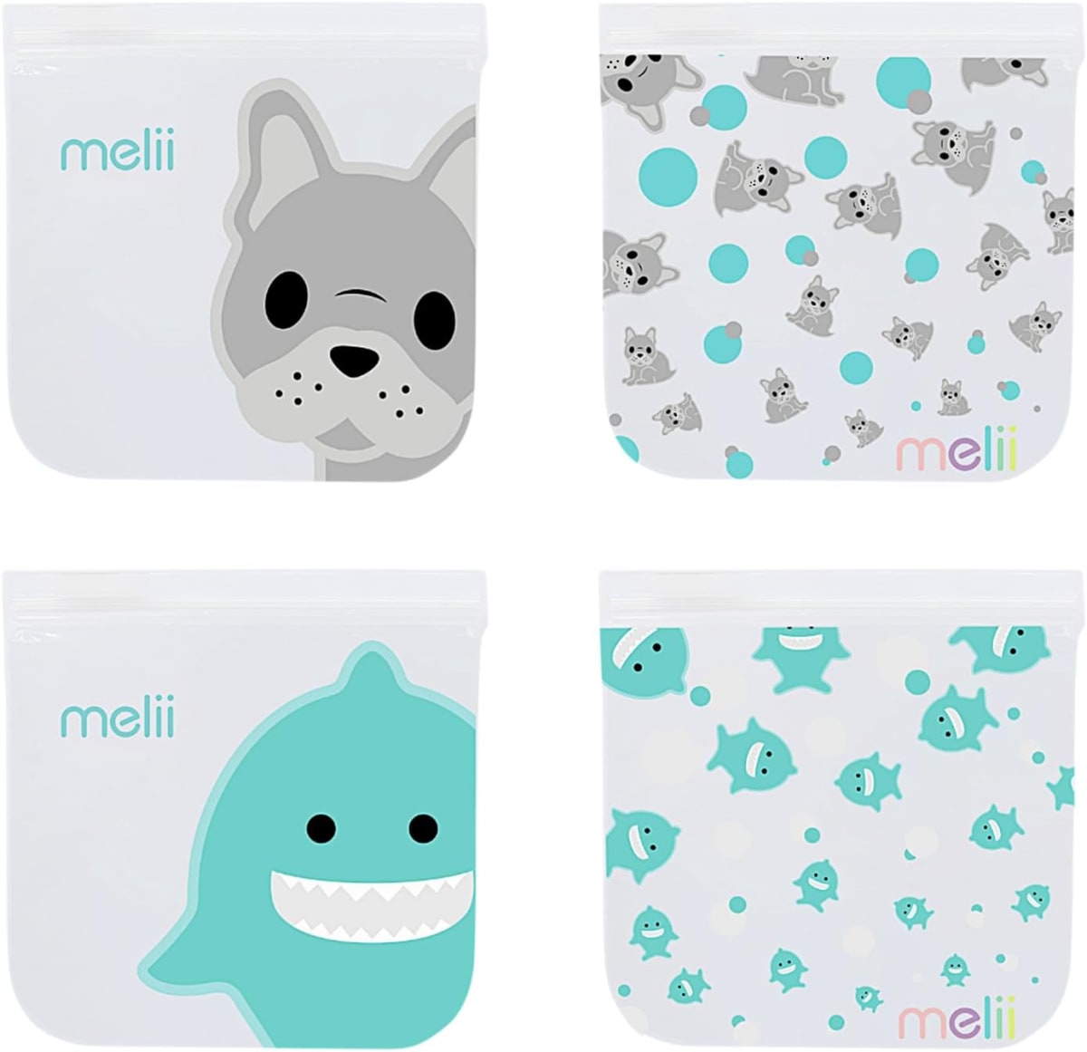 Bolsas para Snacks Reutilizables Bulldog Tiburón Pack x 4 - Melii 3