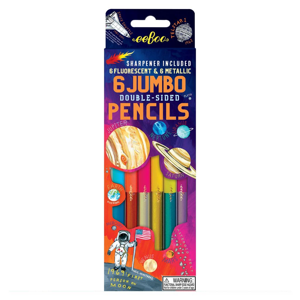 Caja 6 lápices Jumbo Doble Colores Espacio - Eeboo2