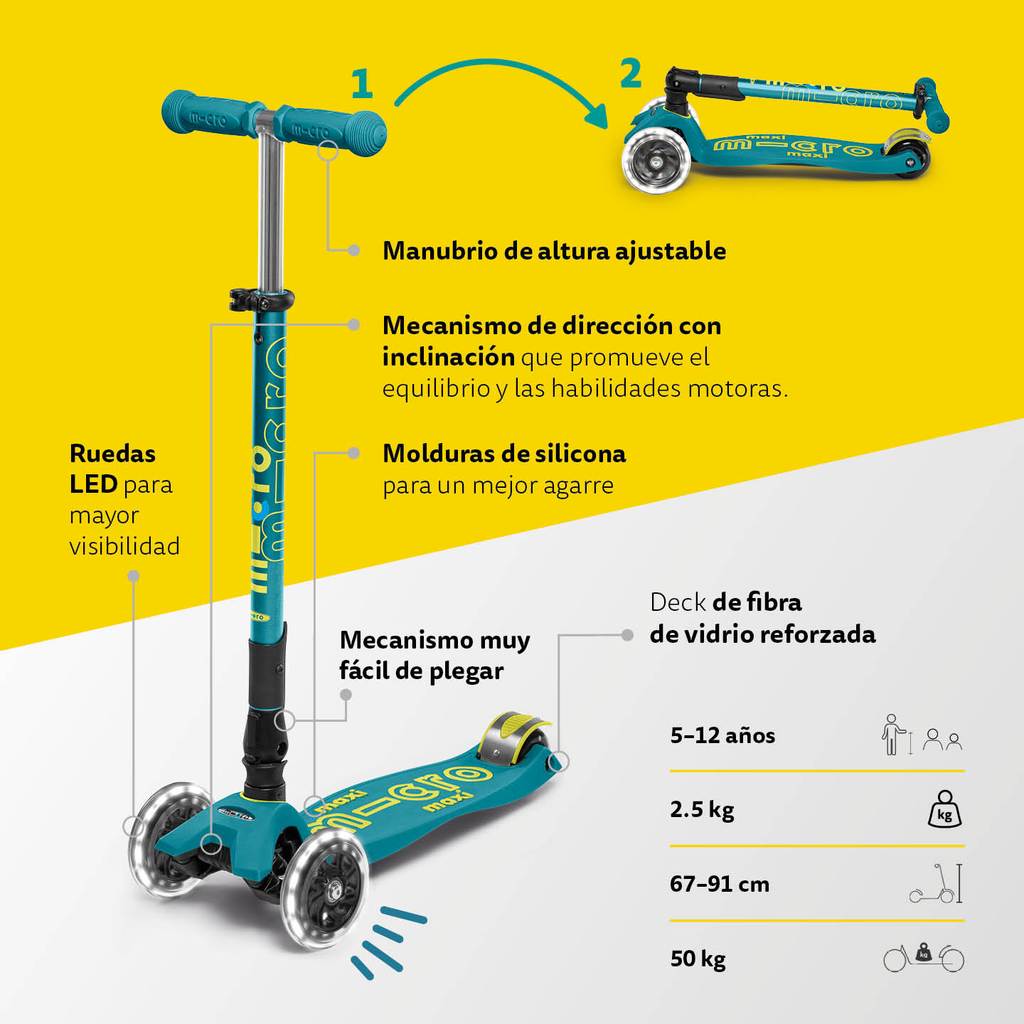 Scooter Plegable Maxi Deluxe Led Rojo - Micro2