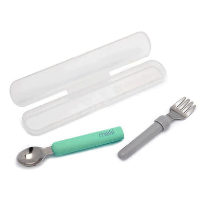 Set Cuchara y Tenedor con Estuche Verde Gris - Melii2