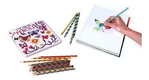 Caja Metal de 24 Lápices Mariposas y Flores - Eeboo1