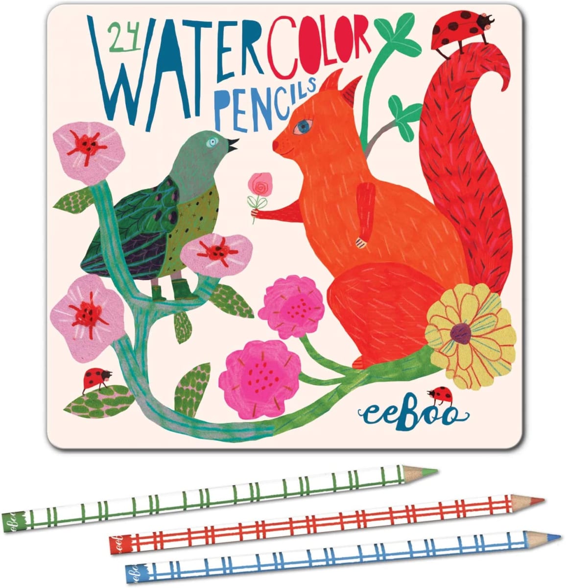 Caja Metal de 24 Lápices Acuarela Ardilla y Pájaros - Eeboo 3