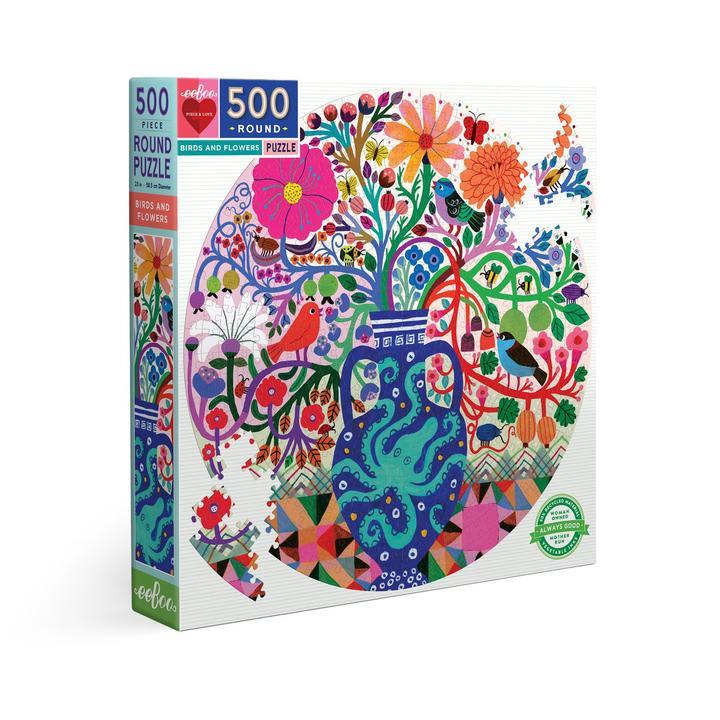 Puzzle Redondo 500 Piezas Pájaros Y Flores - Eeboo 1