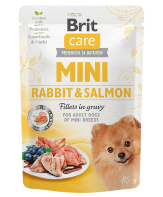 Mini rabbit y salmon Fillets in gravy 85 gr BRIT
