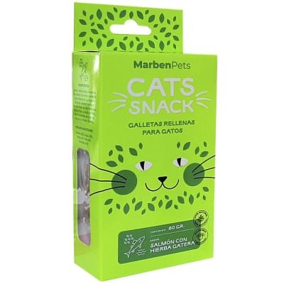 CATS SNACK GALLETA RELLENA SALMON Y HIERBA GATERA 80 G