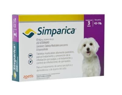 SIMPARICA 3 COMPRIMIDOS 10mg 2,5 a 5 kg