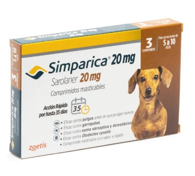 SIMPARICA 3 COMPRIMIDOS 20mg 5 a 10 kg