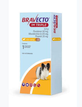 BRAVECTO TRIPLE 1M 2,5 A 4,5 KG (ANTIPARASITARIO INTERNO Y EXTERNO)1