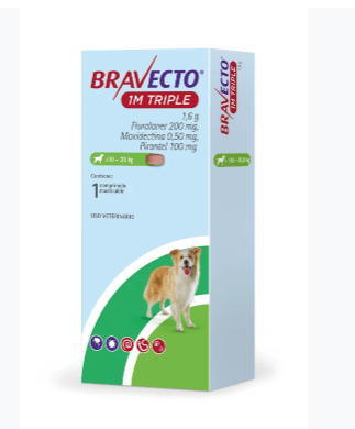 BRAVECTO TRIPLE 1M 10 A 20 KG (ANTIPARASITARIO INTERNO Y EXTERNO)1