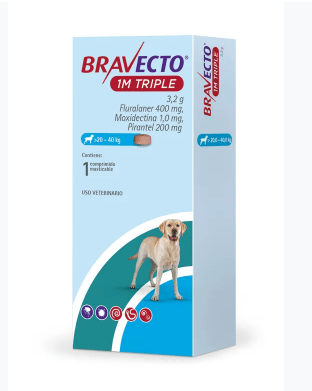 BRAVECTO TRIPLE 1M 20 A 40 KG (ANTIPARASITARIO INTERNO Y EXTERNO)1