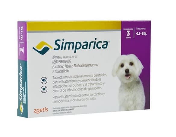 SIMPARICA 3 COMPRIMIDOS 10mg 2,5 a 5 kg1