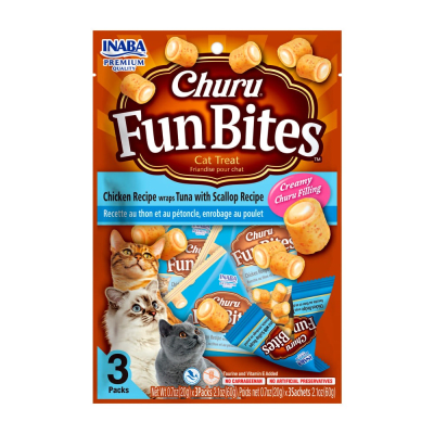 CHURU GATO FUN BITES pollo, atún y ostión (chicken, tuna, scallop) 3 packs