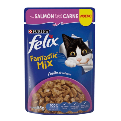 POUCH FELIX FANTASTIC mix con salmón y salsa sabor carne 85 gr