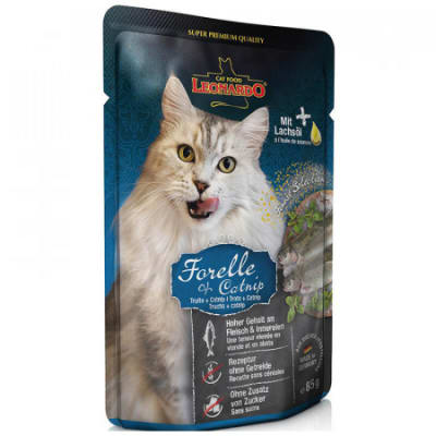 POUCH LEONARDO farelle y catnip (TRUCHA Y HIERBA GATERA) 85 GR