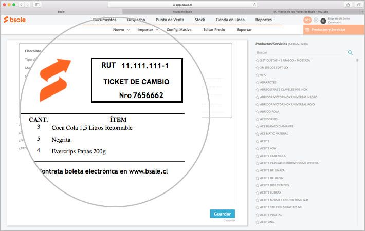 Ticket de cambio Bsale