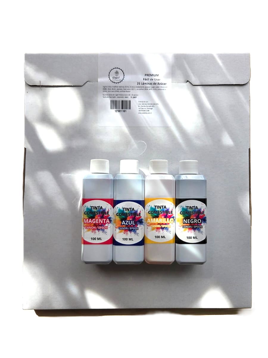 Pack 25 láminas azúcar + 400ml tinta Comestible1