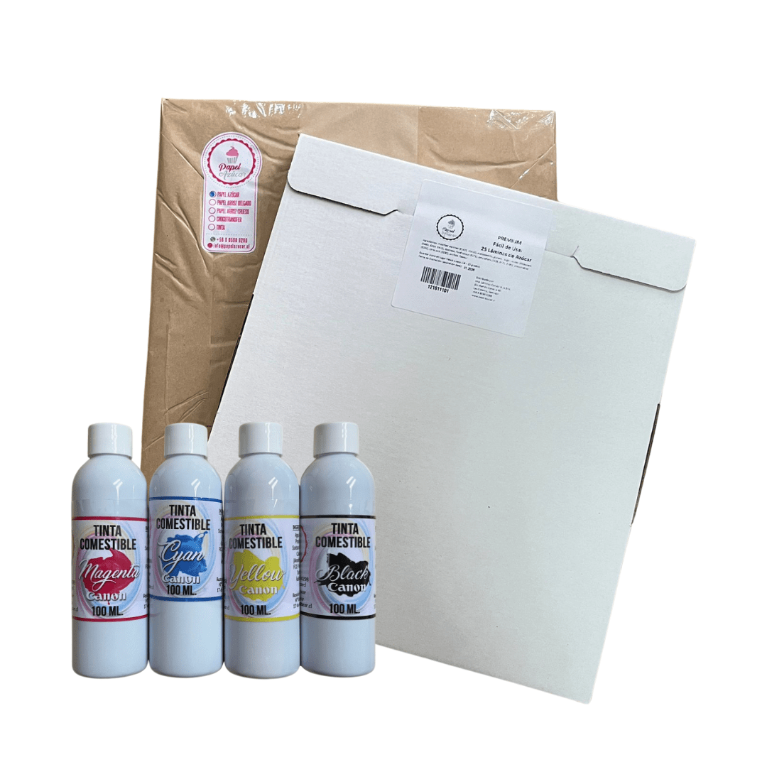 Pack 25 láminas Azúcar + 400ml Tinta Canon1