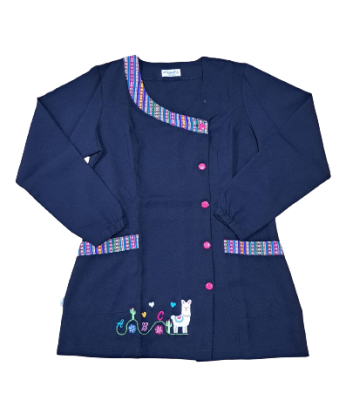 Delantal Llamita Aguayo manga larga Azul marino1