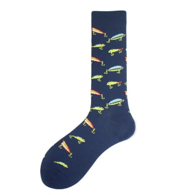 Calcetines de hombre con dibujos para pescadores, Azules con señuelos1