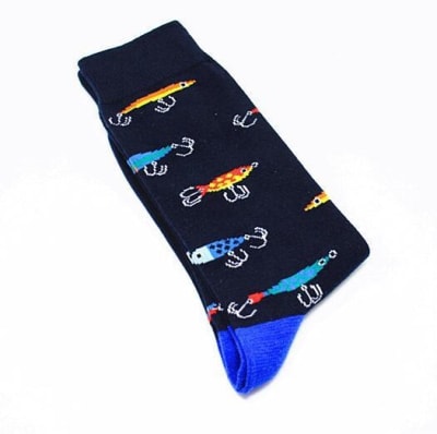 Calcetines de hombre con dibujos para pescadores, Azul Marino1