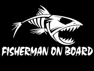 Calcomanía de trucha y pesca para auto Fisherman on Board White1