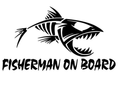 Calcomanía de trucha y pesca para auto Fisherman on Board Black1