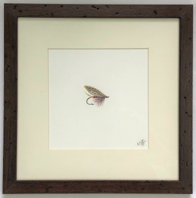 Acuarela original de María Jesús Pinto, Mosca Silver Doctor 28x28 cm.1