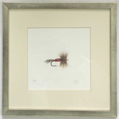 Acuarela Reproducción seriada 20 copias, de María Jesús Pinto, Mosca Humpy Red 28x28 cm.1