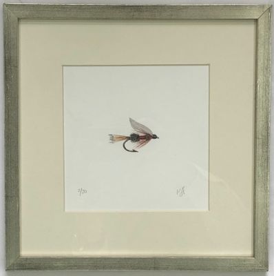 Acuarela Reproducción seriada 20 copias, de María Jesús Pinto, Mosca Royal Coachman 28x28 cm.1