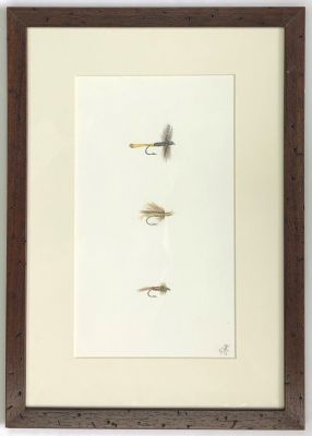 Acuarela original 3 moscas de María Jesús Pinto, Serie Calcurrupe 29x41 cm.1