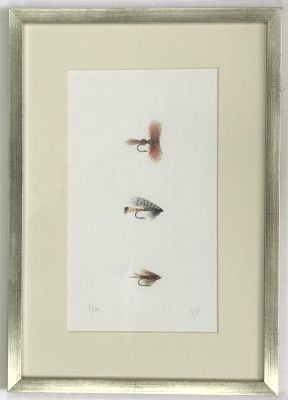 Acuarela reproducción seriada 3 moscas, 20 copias, de María Jesús Pinto, Serie Petrohue 29x41 cm.1