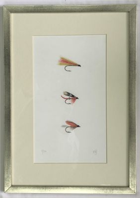 Acuarela Reproducción seriada 3 moscas, 20 copias, de María Jesús Pinto, Serie Backer 29x41 cm.2