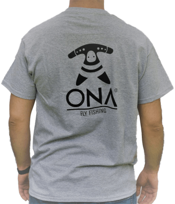 Polera logo ONA Fly Fishing Gris Jaspeado (Sport Grey) (bolsillo)1