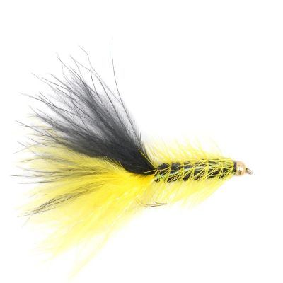 Streamer Crystal Bugger Yellow Black Beadhead1