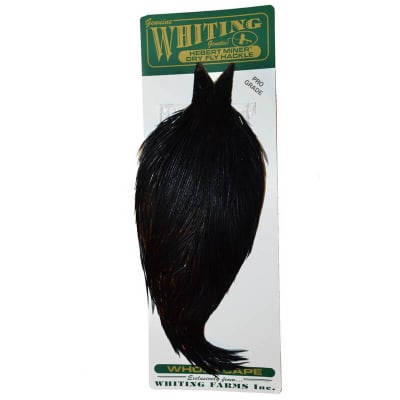 Whiting Herbert Miner Dry Fly Hackle, Rooster Saddle Pro grade Black1