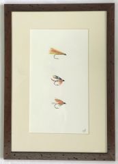 Acuarela Original 3 Moscas de María Jesús Pinto, Serie Petrohue 29x41 cm.
