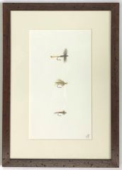 Acuarela original 3 moscas de María Jesús Pinto, Serie Calcurrupe 29x41 cm.