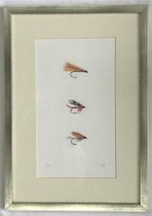 Acuarela Reproducción seriada 3 moscas, 20 copias, de María Jesús Pinto, Serie Backer 29x41 cm.