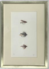 Acuarela reproducción seriada 3 moscas, de 20 copias, María Jesús Pinto, Serie Calcurrupe 29x41 cm.