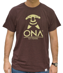 Polera logo ONA Fly Fishing Jaspeado cafesoso (Russet)