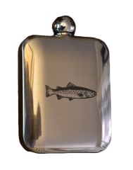 Petaca acero inoxidable curva con patrones de mosca, Trout