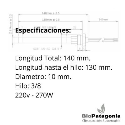 Resistencia Encendido Acero c/hilo 130 X 10 mm. Resistencia Encendido Acero c/hilo 130 X 10 mm.