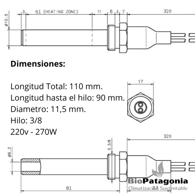 Resistencia Cerámica c/hilo 250W-230V Resistencia Cerámica c/hilo 250W-230V