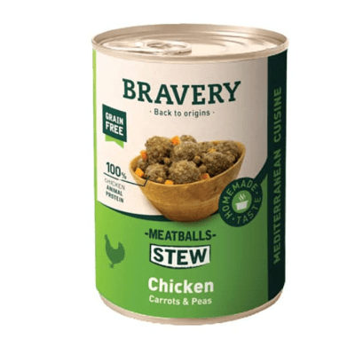 LATA BRAVERY DOG MEATBALLS STEW CHICKEN CARROTS & PEAS 415G