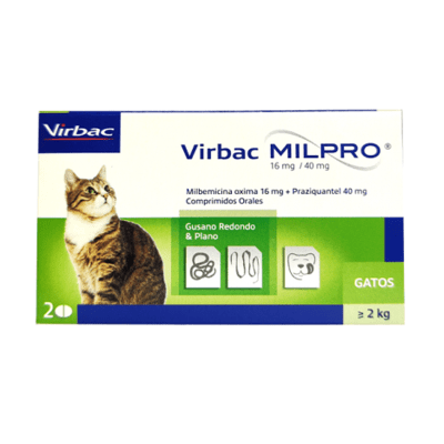 MILPRO 16/40MG GATO +2KG 2 COMPRIMIDOS