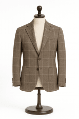 CHAQUETA LINO CAFÉ CUADRO VENTANA