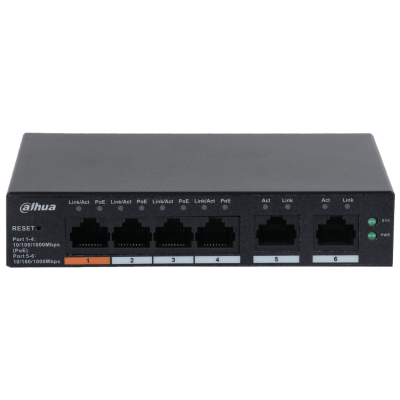 SWITCH DAHUA 6 PUERTOS GIGABIT 4XPOE 2 Uplink DH-CS4006-4GT-601