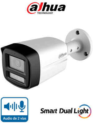 CÁMARA DAHUA BULLET 2MP IR40 LED AUDIO BIDIRECCIONAL SMART DUAL LIGHT DH-HAC-HFW1200TLMN-IL-T-0280B-DIP1