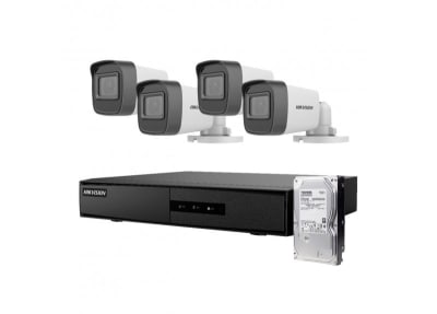 KIT ANALOGO HIKVISION, DVR 4 Ch 1080p, CAMARAS 2MP 4 BULLET + HDD1T 4 ROLLOS 18Mt DS-7204HGHI-K1 1080P1