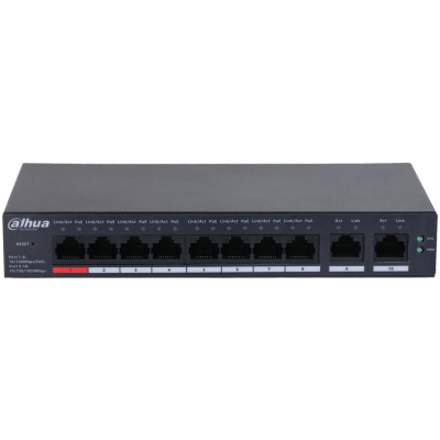 SWITCH DAHUA 8 PUERTOS POE 10/100 2 PUERTOS UPLINK 10/100/1000 ADMIN DH-CS4010-8ET-1101